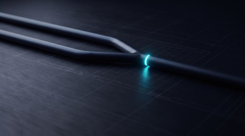 Two parallel rods merging into one, with a cyan ring where they join.