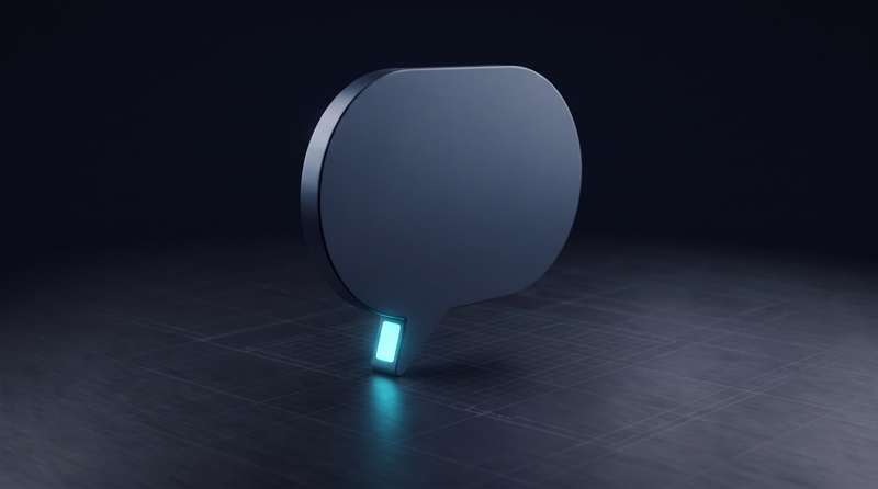 Une bulle de dialogue debout, sa pointe éclairée en cyan.